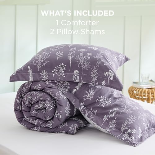 Bedsure Floral Comforter Set Cute Bedding King Reversible Grayish Purple - Image 7