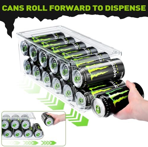 SCAVATA Soda Can Organizer for Refrigerator for Tall Cans of 16oz & 17oz, Stackable Beverage Cans Container Holder Dispenser with Lid for Fridge Pantry Rack Freezer (One Pack) - Image 3