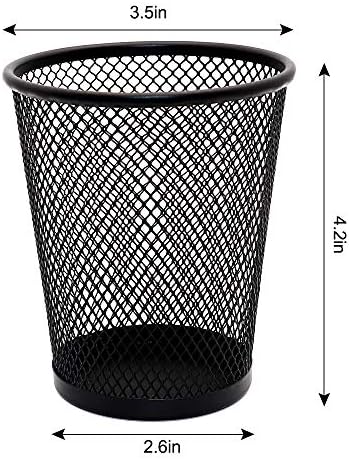 SLSON 4 Pack Pen Holder Metal Mesh Pencil Holders Round Shaped Pen Holders for Desk Office Wire Mesh Container Pen Organizer,Black - Image 3
