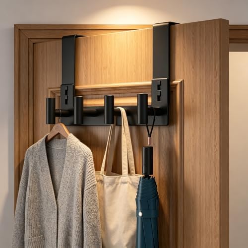 HUFEEOH 1-Pack 4-Hook T-Shape Door Towel Organizer, Fits 1-3/4-Inch Doors - Image 3