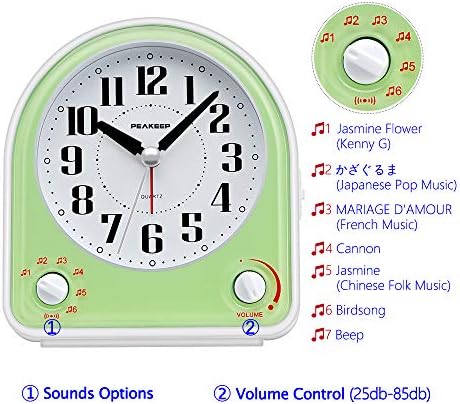 Peakeep Analog Alarm Clock Non-Ticking Silent, 7 Wake-up Sounds - Image 2