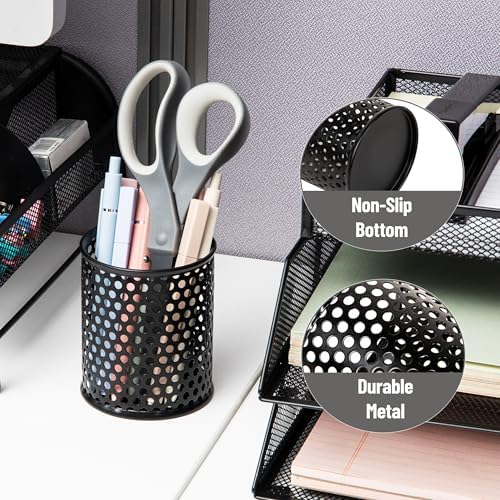Mind Reader Metal Pen Cups, Mesh Pencil Holders, Desktop Organizer Set, Metal, Set of 3, Black - Image 4