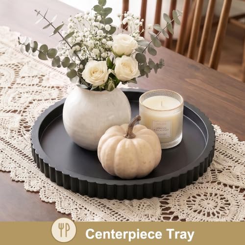 FGU 2 Pack Round Wood Decorative Trays for Coffee Table Decor, Black - Image 6
