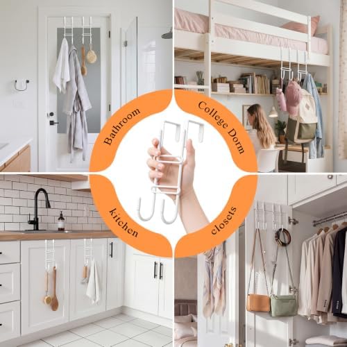 FYY 2 PCS Over the Door Hooks, Heavy Duty Double Hanger with Non-Slip Pads, No-Drill Metal Hook for Hanging Coats Towels Robes Closet Bathroom Bedroom, Fits 1.5 Inch Door Thickness, 7.87" Long, White - Image 6
