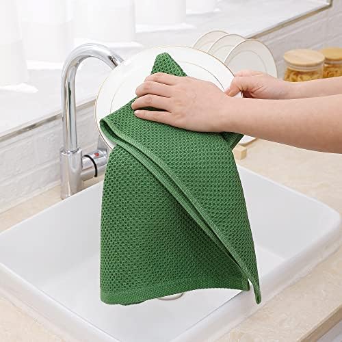 Homaxy 100% Cotton Waffle Weave Kitchen Dish Towels 4-Pack, Grass Green - Image 4