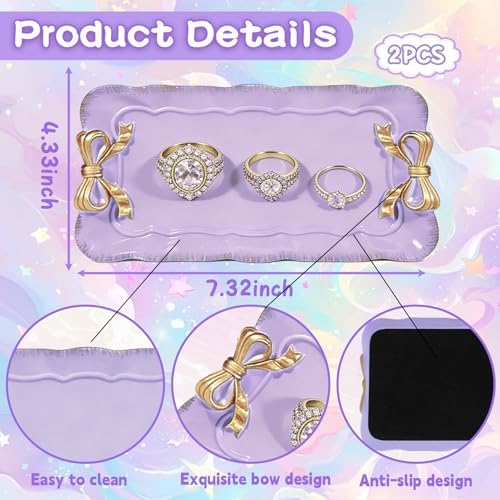 Wowagoga 2 PCS Vintage Decorative Tray Jewelry Tray Storage Tray (Purple) - Image 2