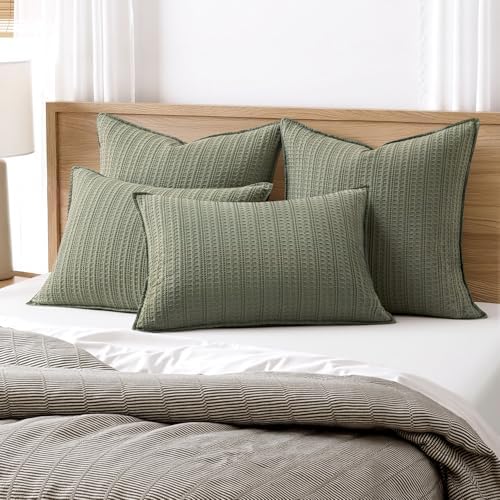 Decorative Waffle Euro Sham Pillow Covers 26x26 Olive Green 2 Pack - Image 2