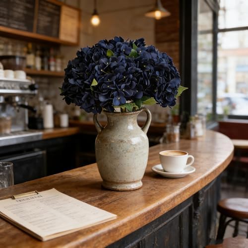 Kimura's Cabin 6pcs Navy Blue Hydrangea Artificial Flowers Silk Hydrangeas - Image 5