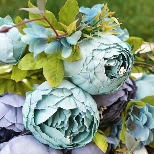 FiveSeasonStuff Mixed Blue Artificial Peony Bouquet Set of 2 - Image 2