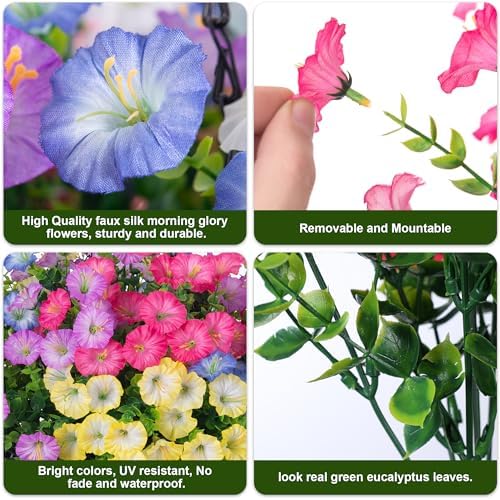 HyeFlora Artificial Flowers for Outdoors Fake Plants Outside Decoration, 12 Bundles Silk Colorful Morning Glory with Eucalyptus UV Resistant Realistic Faux Flowers for Planter Porch Patio Yard Indoor - Image 6