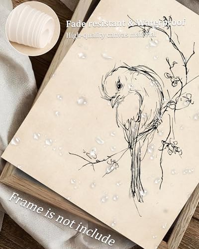 Vodefoad Vintage Sketch Bird Canvas Wall Art Minimalist Bird Sketch Art Prints Painting Retro Antique Nature Line Drawing Wall Picture Farmhouse Beige Decor for Gallary, Bedroom, Bathroom, Office, Desktop Decor - 8x10Inch Unframe - Image 3