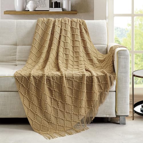 BOURINA Mustard Throw Blanket 50 x70 Inch Jacquard Throw Knitted Blanket - Image 3