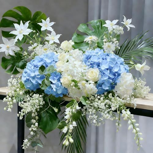 20 Pcs Blue and White Hydrangea Artificial Flowers Bulk, Faux Hydrangea Flowers Heads, Artificial Fake Silk Hydrangea Flowers with Stems, White Flowers Artificial for Decoration Wedding Décor - Image 4