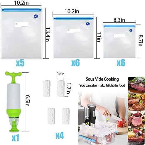 Sous Vide Bags 22 Pack Reusable Vacuum Food Storage Bags Kit, with 3 Sizes Vacuum Food Bags,1 Hand Pump, 4 Sealing Clips for Food Storage and Sous Vide Cooking - Image 2