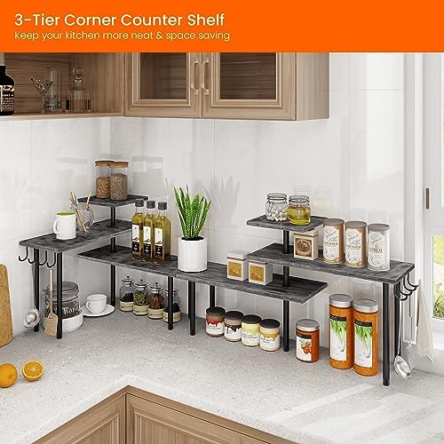 Homode Kitchen Countertop Organizer, 3 Tier Corner Shelf Bathroom Counter Organizer, Wooden Counter Shelf Stand Space Saver, Easy Assembly, Rustic Grey - Image 3
