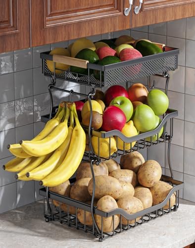 OKZEST 3-Tier Fruit Basket Fits Under Standard Upper Cabinet, 17.2" H by OKZEST