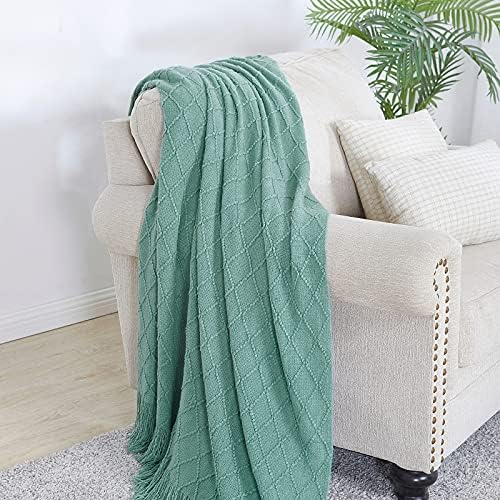 BOURINA Dark Cyan Throw Blanket 50x90 Inch Boho Knit Soft Throw Bed Blanket - Image 3