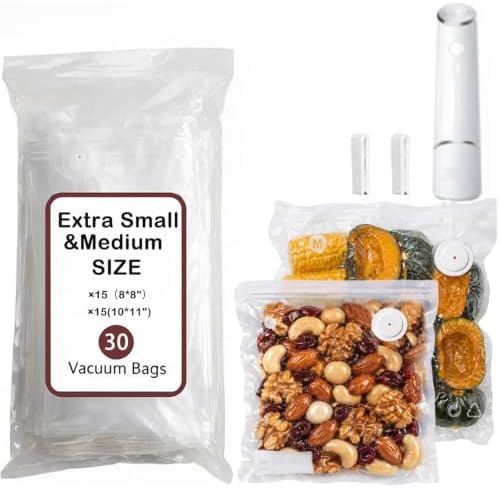 30-Pack Vacuum Sealer Bags Compatible with Chef Preserve – BPA-Free, 15 Medium (10×11 in) + 15 Extra Small (8×8 in), Reusable Leak-Proof Food Storage Bags for Freezer, Microwave & Sous Vide by Unknown