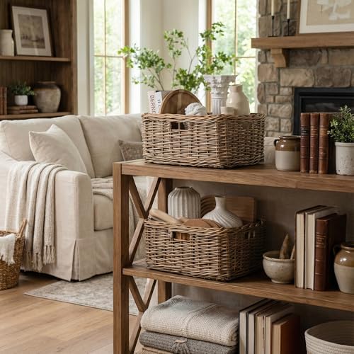 StorageWorks Pantry Baskets, Willow Storage Baskets for Organizing, Shelves, Pantry Organizers and Storage, Light Brown, 15" L x 11" W x 6 ¾"H - Image 5