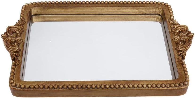 Hanna Roberts Vintage Gold Tray with Mirror Glass Base | Card Holder for Guests During Occasions and Events or Decorative Home and Vanity Organizer (Gold) - Image 2
