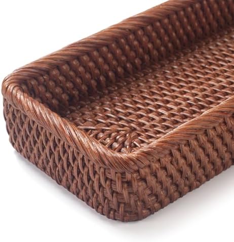 Rattan Bathroom Vanity Trays Toilet Tank Baskets Long Narrow Hand Towel Storage Basket for Storage, Decorative (Honey Brown 10.2 x 4.9 x 1.6 inch) - Image 5