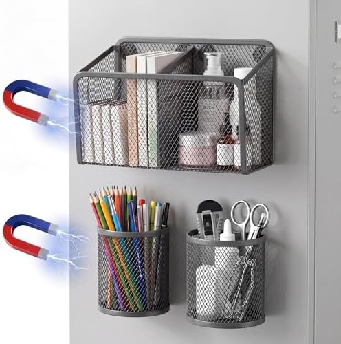 Marspark 3 Pcs Magnetic Locker Accessories Mesh Metal Pen Holder,Grey by Marspark