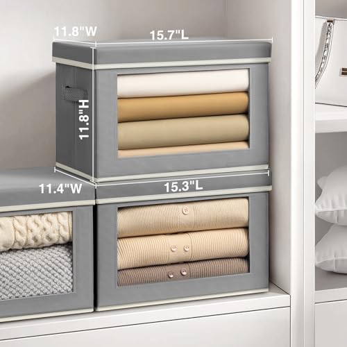 Homsorout Storage Bins with Lids, 4 Pack Large Storage Cubes with Window, Closet Bins with Lids & Handles, Fabric Box for Organizing Clothes, Towels, Books, Grey - Image 2