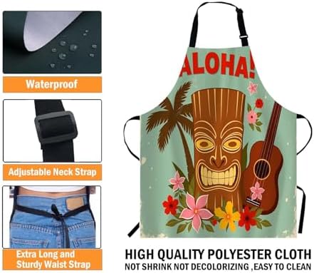 WONDERTIFY Hawaiian Style Apron,Seaside Palm Trees and Beautiful Flowers Bib Apron with Adjustable Neck for Men Women,Suitable for Home Kitchen Cooking Waitress Chef Grill Bistro Baking BBQ Apron - Image 4