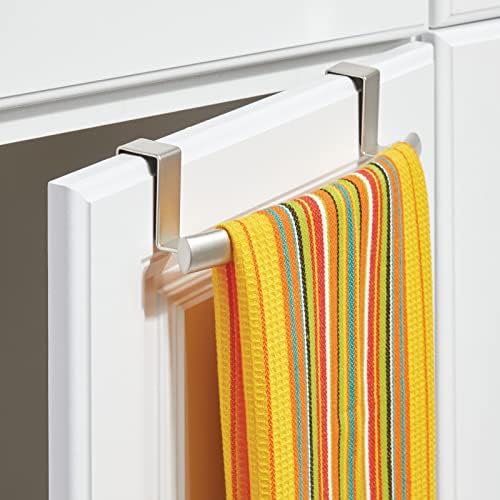 mDesign Steel Over Door Curved Towel Bar Storage, Hanger for Cabinet or Cupboard, Holder Rack for Kitchen, Bathroom - Holds Hand/Dish Towels, Washcloths - Spira Collection - 2 Pack - Satin - Image 7