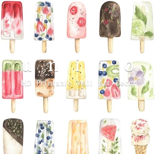 uniro Watercolor Ice Cream Wall Art Vintage Ice Cream Art Prints Colourful Fruit IceCream Wall Art Painting Farmhouse Home Kitchen Canvas Wall Decor Nursery WallArt-8x10 '' Unframe - Image 6