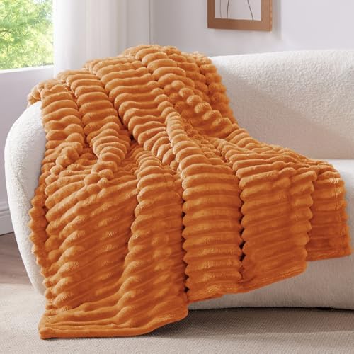 BEDELITE Ribbed Fleece Fall Twin Blanket, Burnt Orange, 60"x80" - Image 5