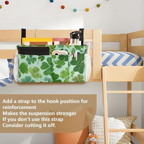 Bedside Caddy Hanging Bunk Bed Caddy Bed Organizer Hanging Pocket with 2 Hooks Bedside Storage Organizer Pocket Bag Holder Green Nature St Patrick Clovers - Image 6