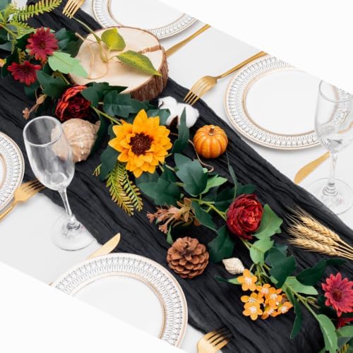 MAKHOT 2Pack Artificial Maple Leaves and Sunflowers Burgundy Roses Garland by MAKHOT