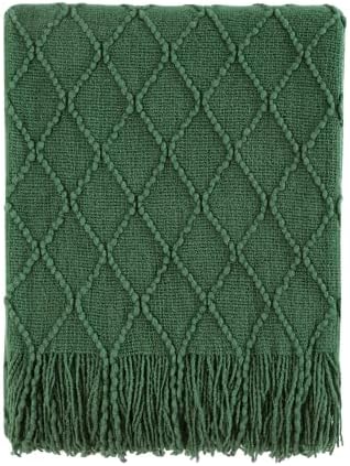 BOURINA Green Throw Blanket 50x60 Inch Boho Knitted Soft Throw Sofa Blanket by BOURINA
