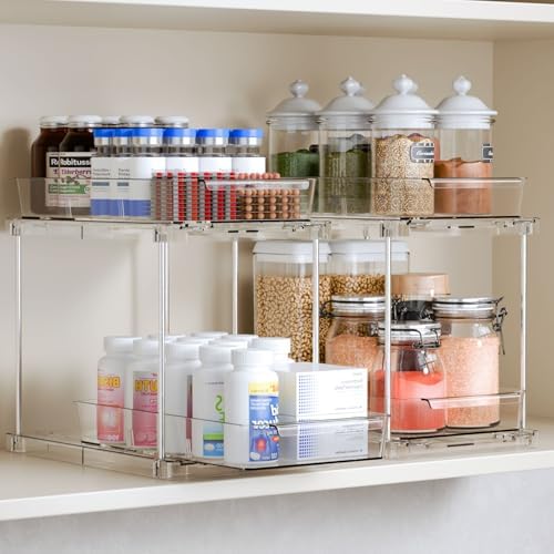 Yieach 2 Pack 10.6″ High Pull Out Medicine Cabinet Organizer for Vitamin,Pill Bottle and Supplement,2 Tier Slide out Under the Sink Organizer,Bathroom Vanity Storage and Cupboard Undersink Organizers by Yieach