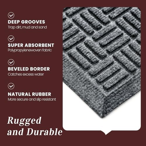 Mibao Front Door Mat Outside Entrance, 47" x 32", Heavy Duty Welcome Mat, Stain and Fade Resistant, Dirt Trapper Doormat, Super Absorbent Indoor Outdoor Entryway Mat with Non-Slip Backing, Gray - Image 5