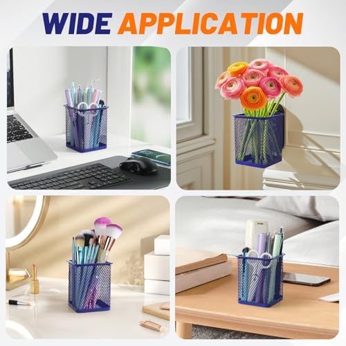 Segarty Pen Holder for Desk, 3 Pack Square Dark Blue Pen Cup Holder, Wire Mesh Pencil Container Set Desktop Organizer for Office Supplies, School, Home Table Accessories, Makeup Brush - Image 6