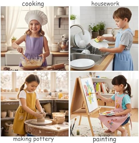 Surblue Kids Retro Aprons Pinafore Apron for Girls Boys Cotton Linen Aprons for Children - Image 7