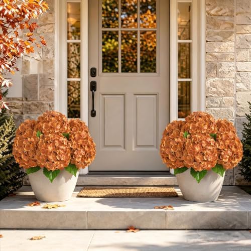 Yastouay 8 Pcs Real Touch Hydrangea Artificial Flowers, Burnt Orange - Image 4