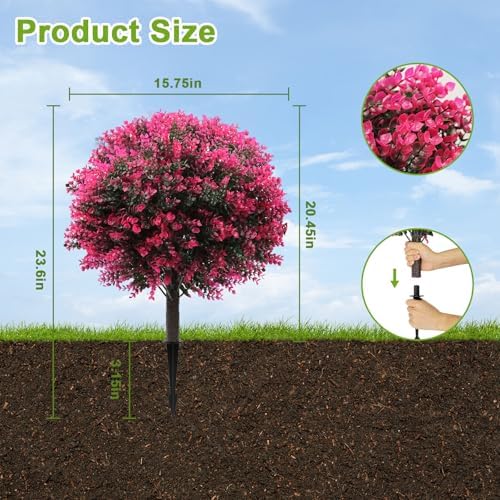 2pcs 25" Artificial Rose Boxwood Topiary Ball Bush for Outdoor - Image 2