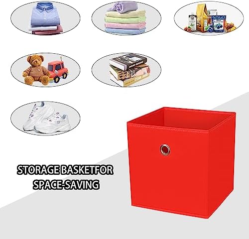 Foldable Storage Cubes Bins ,11 Inch Cloth Storage Cube Fabric Storage Box Cubes Organizer Baskets with Handles for Home Organizer Set of 3 (Red) - Image 3