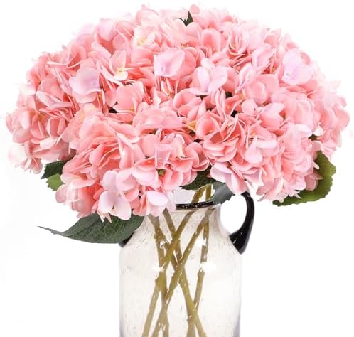 Kimura's Cabin 6pcs Artificial Hydrangeas Flowers Silk Hydrangea,Pink by WeddingPartyArrangementBouquetsDecorationArtificialFlowers