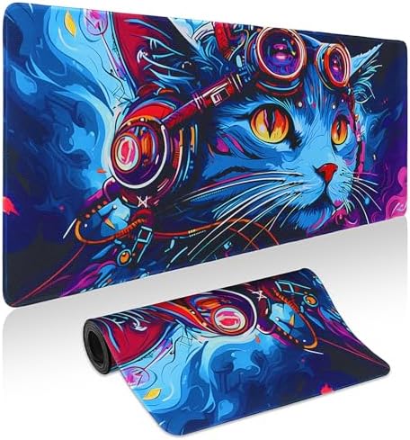 Mouse Pad Gaming - Desk Mat for Keyboard and Mouse - Cool Cat Head Large Mouse Pads for Desk, Gaming Mousepad with Non-Slip Base, Desks Pad (31.5" X 11.8") for Game, Office and Home by Unknown