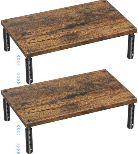 OPNICE Adjustable Monitor Stand Riser for Desk, Wood Computer & Laptop Stand, Desk Organizers and Accessories, Office Desk Accessories & Workspace Organizer for Home Office Supplies, Brown 2-Pack by OPNICE
