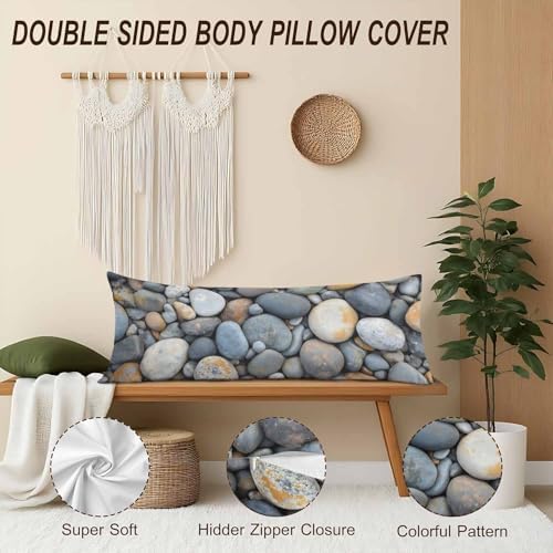 Sea Pebble Body Pillow Pillowcase, Beach Stones Rocks Farmhouse Body Pillow Cushion Covers, 20x54 Inch Bedding Pillows Protector Large Pillow Cases for Home Couch Sofa, Gray - Image 4