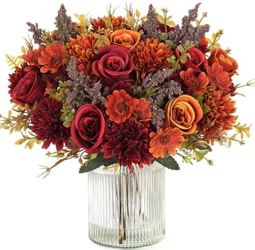 Dremisland Artificial Fall Flowers 4 Packs Silk Roses Bouquet Fall Decor by Dremisland