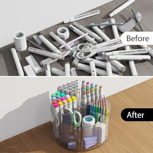 Desk Pen Holder, 360 Degree Acrylic Rotating Pencil Organizer for Kid Crayon Marker, Office Supply Accessory Organizer Rotating Organization for Desktop, Kitchen, Makeup, Vanity - Image 2
