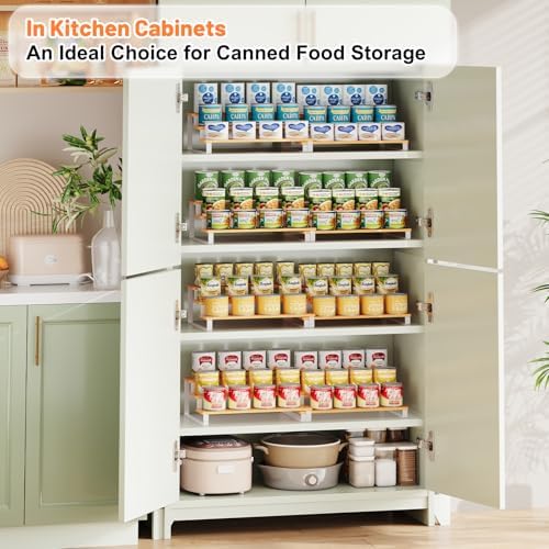 3-Tier Expandable Bamboo & Iron Can Organizer, Holds 30 Cans, White - Image 4