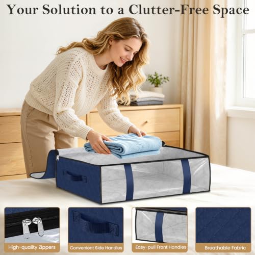 3 Pack Storage Bags, 40L Clothes Storage Containers, Storage Bins, Blue - Image 3