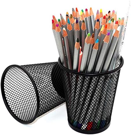 SLSON 4 Pack Pen Holder Metal Mesh Pencil Holders Round Shaped Pen Holders for Desk Office Wire Mesh Container Pen Organizer,Black - Image 2
